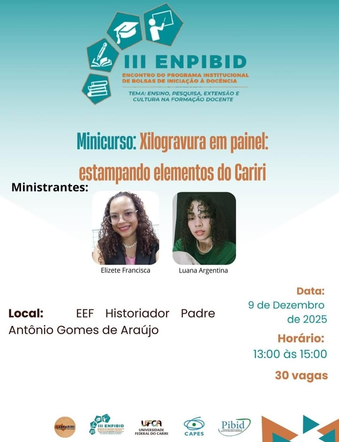 O minicurso “Xilogravura em painel: estampando elementos do Cariri”